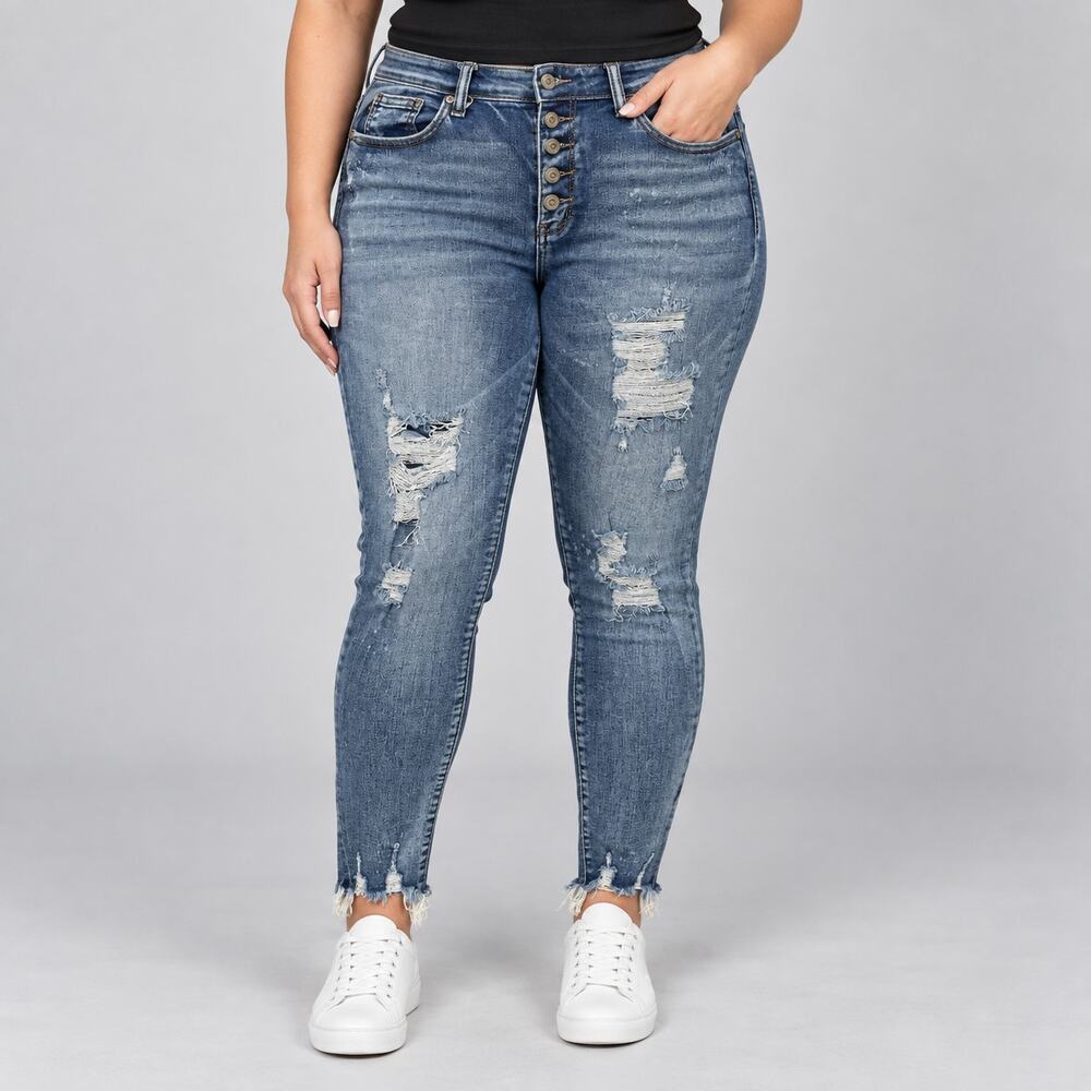 Judy Blue Los Angeles Size 15/32 Distressed Skinny Jeans Raw Hem